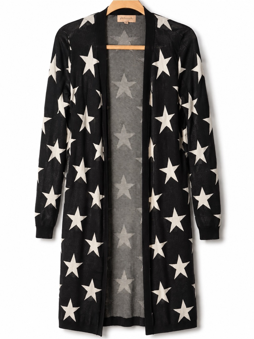 Philosophy Black Open Cardigan with White Star Print - Picture 1 of 3